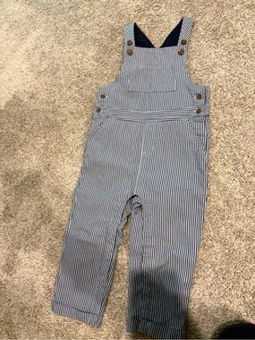 Janie and Jack Navy and White Pinstripe Overalls